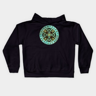 Decorative Celtic Cross  and Runes alphabet Kids Hoodie